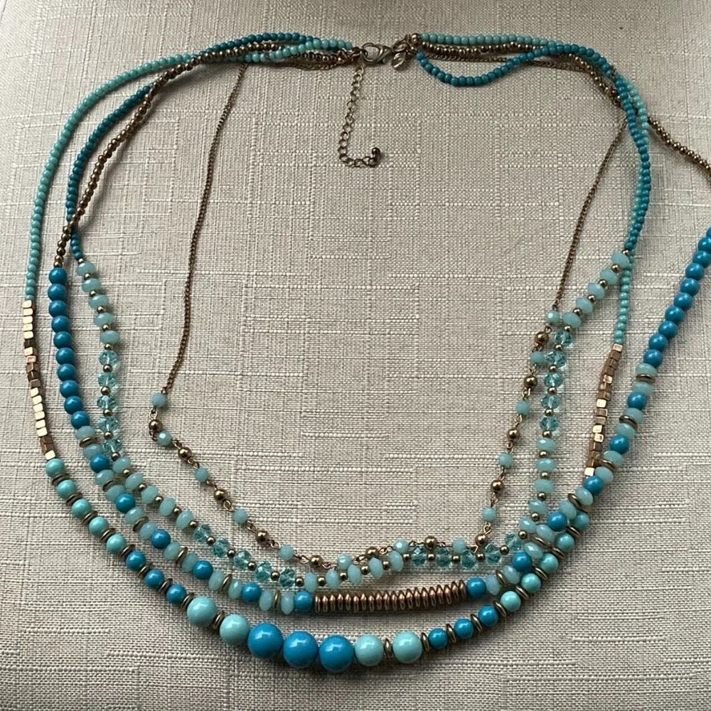 Women Necklace Multi Layer Blue/Gold Tone Statement Long Necklace Fashion Jewelr - Picture 4 of 9